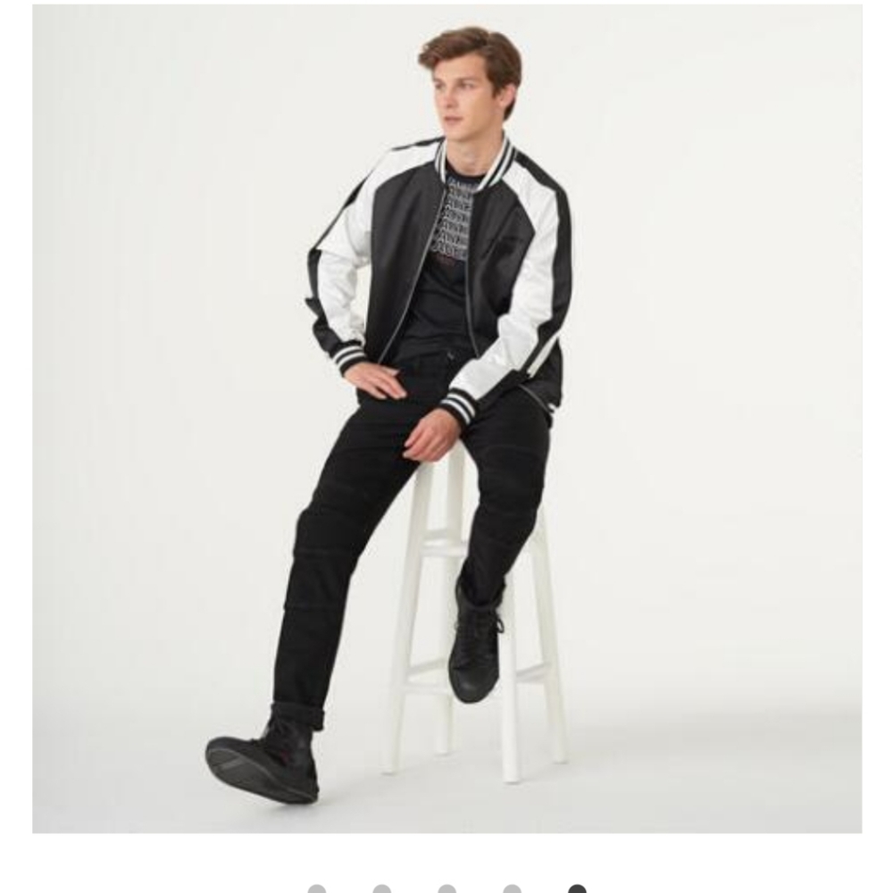 NWT Karl lagerfeld XL,XXL BLACK/WHITE MAN JACKET COLOR BLOCK BOMBER - Picture 5 of 16
